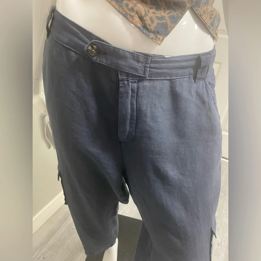 RACHEL Rachel Roy 💙 Blue Cargo Pants Relaxed Fit, size Large 100% Linen